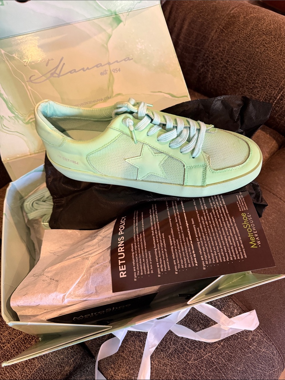 Vintage Havana Mint Green Star-Accent Sneakers